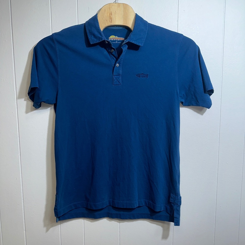 Orvis Mens Blue Pima‎ Cotton Short Sleeve Trout Logo Polo Shirt 3B94 Size M